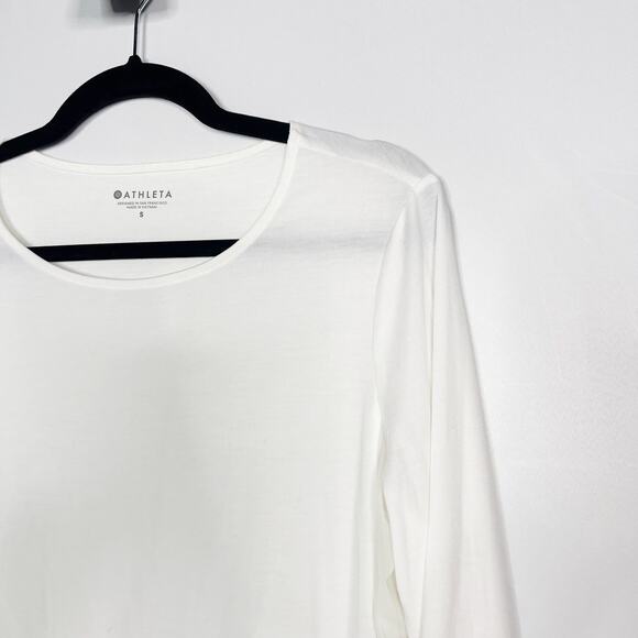 Athleta Small White Essence Mesh Trim Long Sleeve Top Crew Neck Lyocell Stretch - Picture 3 of 10